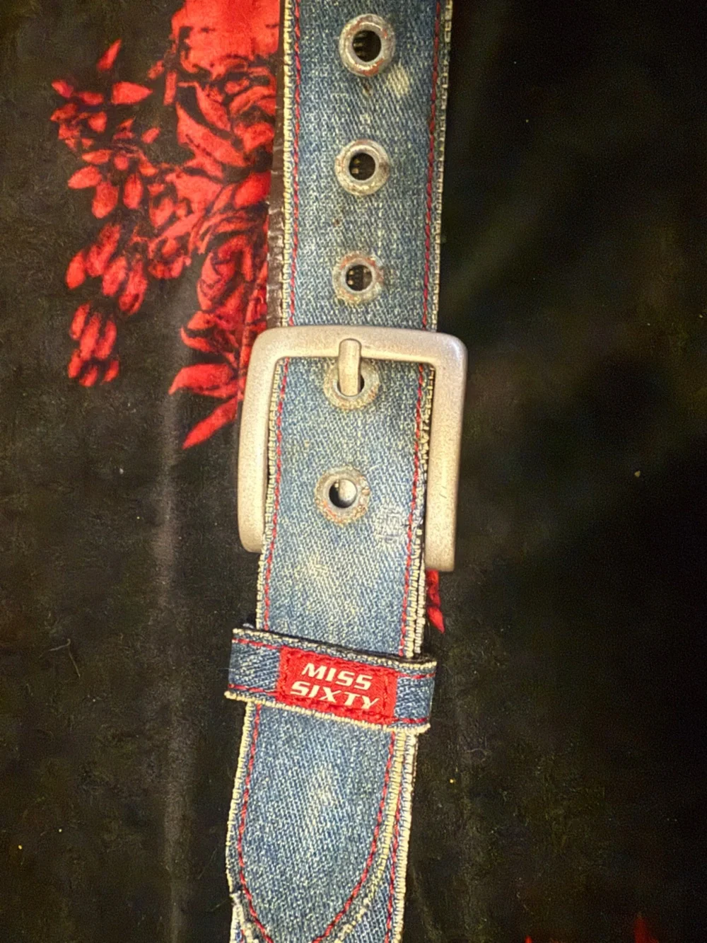 Miss Sixty Blue Denim Belt with Red Accents - Picture 2 of 7